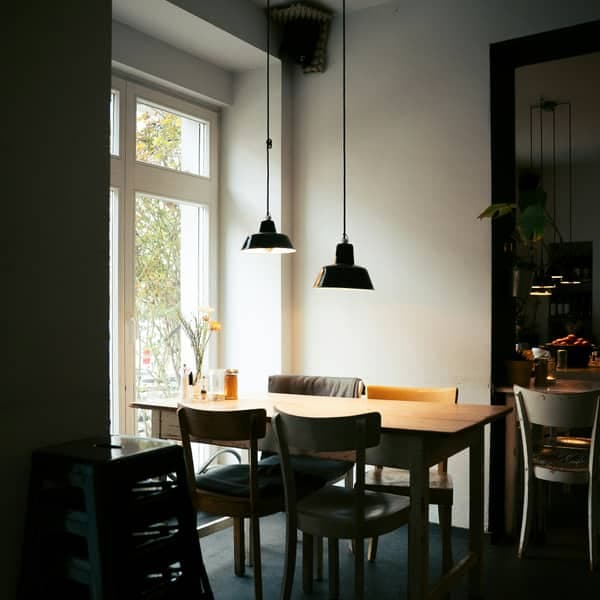 The café's front room in morning light